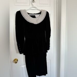 Vintage Maggy London Black Dress with White Collar